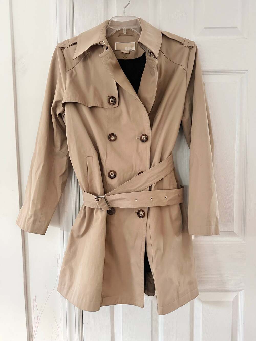 Michael Kors Classic Tan Double Breasted Trench Coat Removable Gray Liner Large